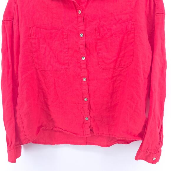 Rachel Zoe Women Red 100% Linen Relaxed Fit Long Sleeve Shell Button Down M - Picture 3 of 12